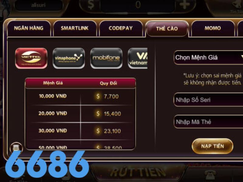 Nạp Tiền Bằng Thẻ Cào Vào Nhà Cái 6868 Club Nhanh Chóng